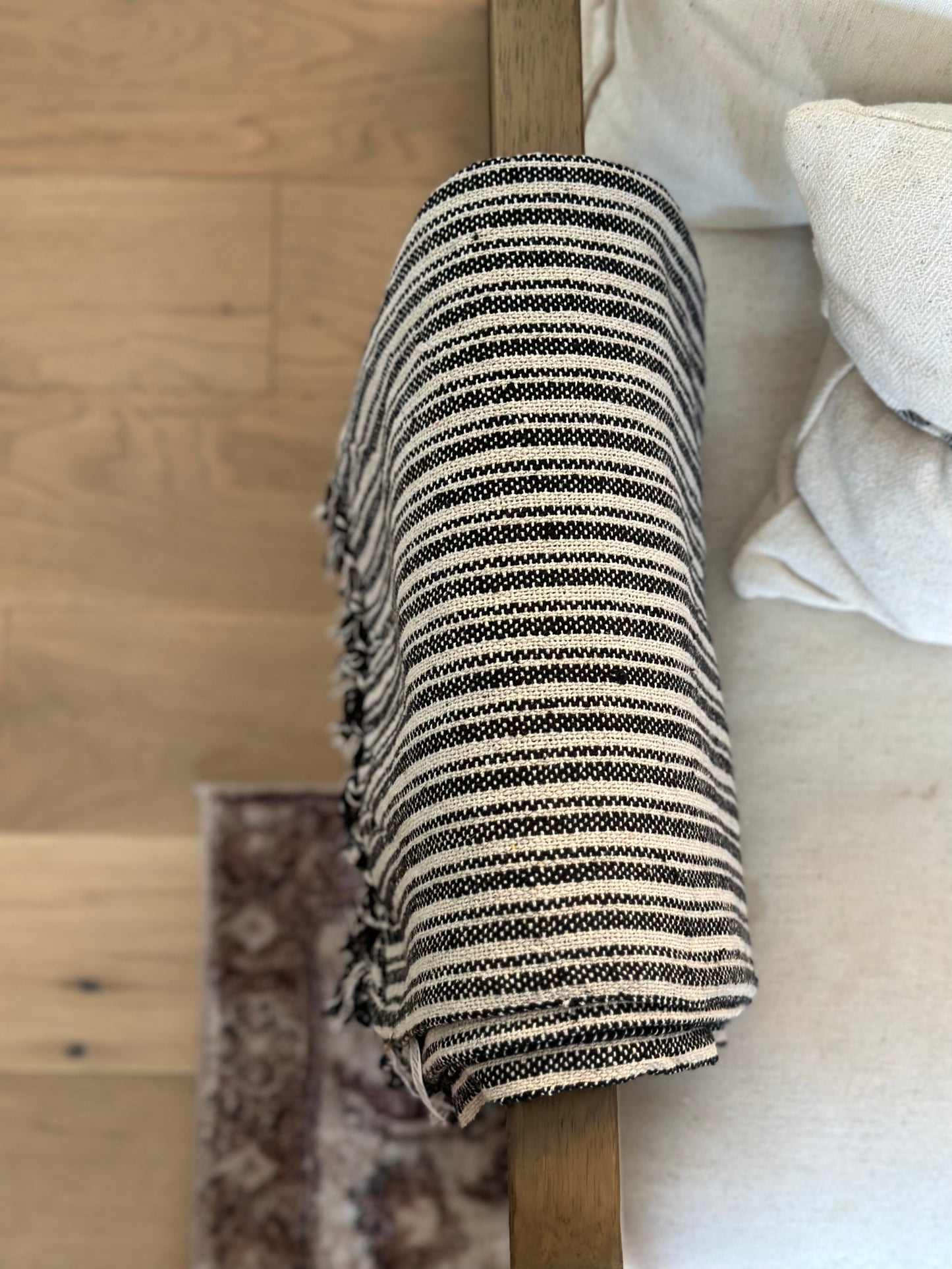 Striped blanket with fringes