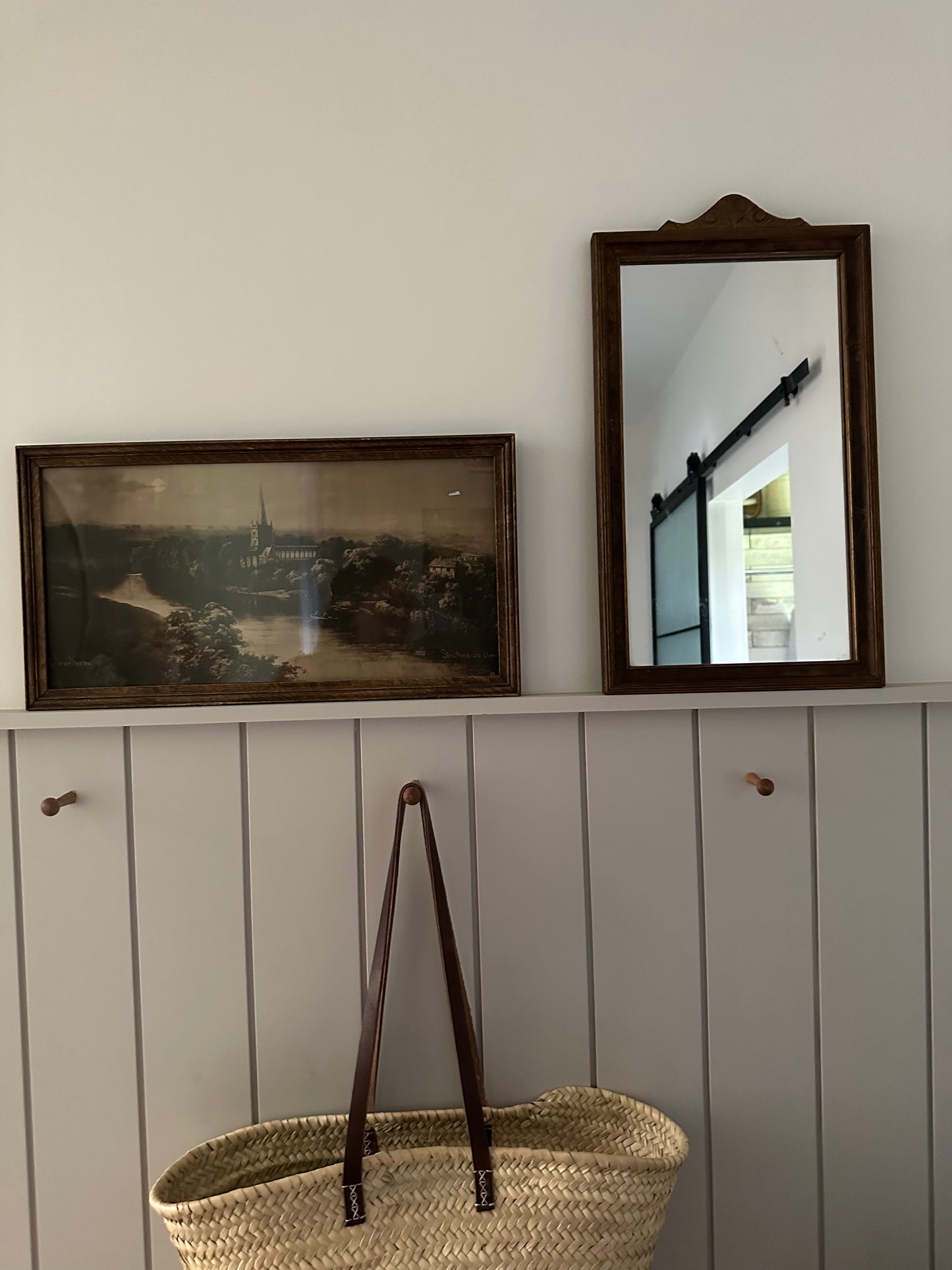 Wood framed small mirror