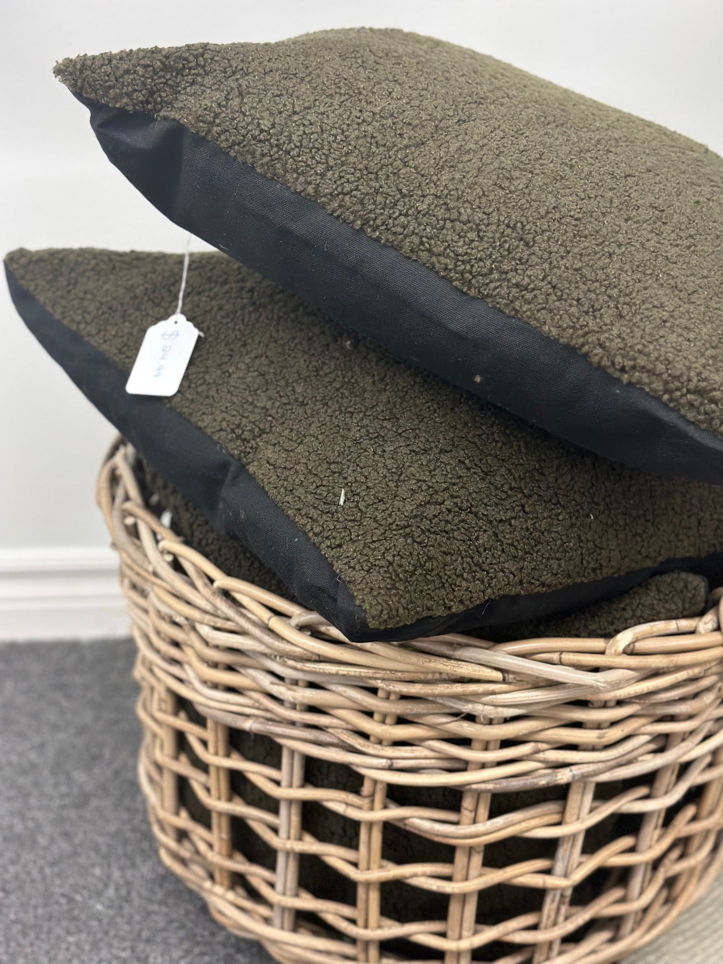 Dark olive green sherpa pillows