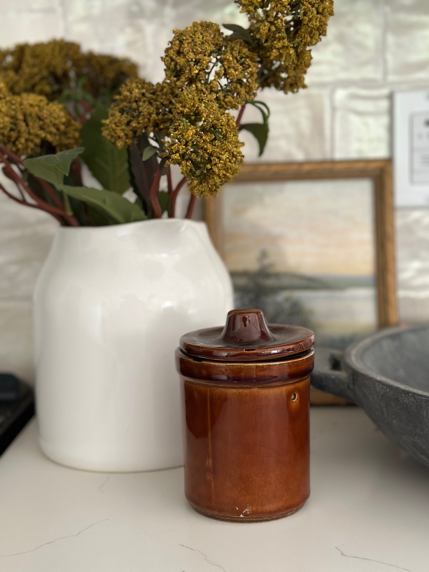 Brown canister with lid