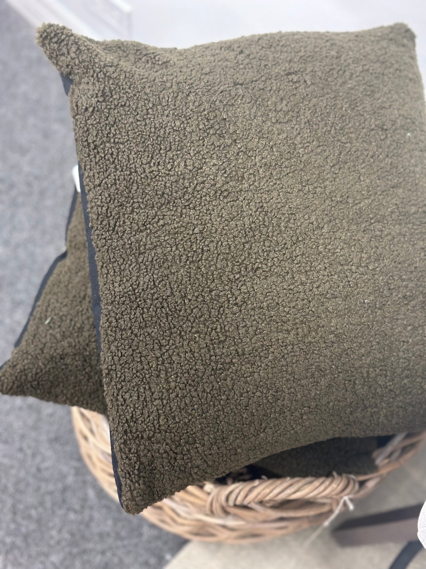 Dark olive green sherpa pillows