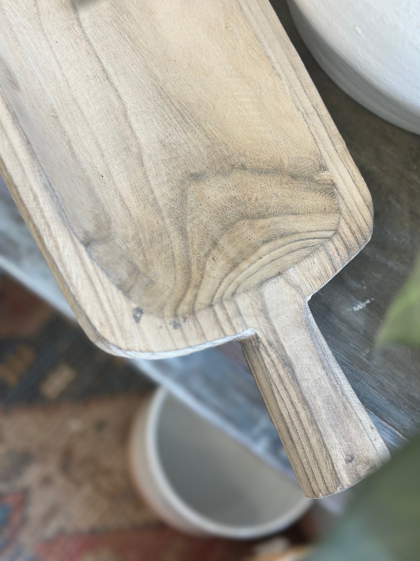 Light grey wood tray with handle