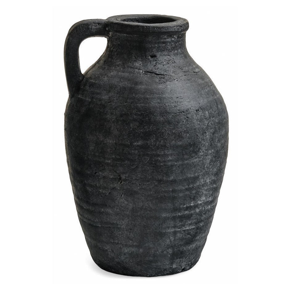 VASE TERRACOTTA TEXTURED WITH HANDLE BLACK WASH