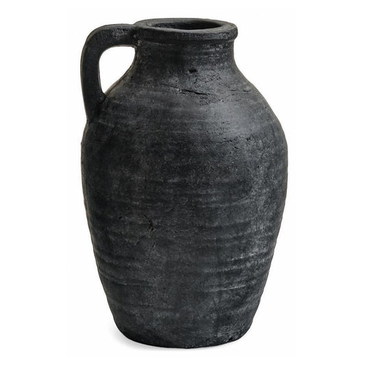 VASE TERRACOTTA TEXTURED WITH HANDLE BLACK WASH