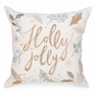 White & gold Holly Jolly cushion