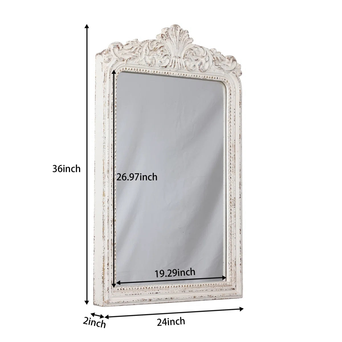 Vintage Decorative Mirror 24x36” Distressed white