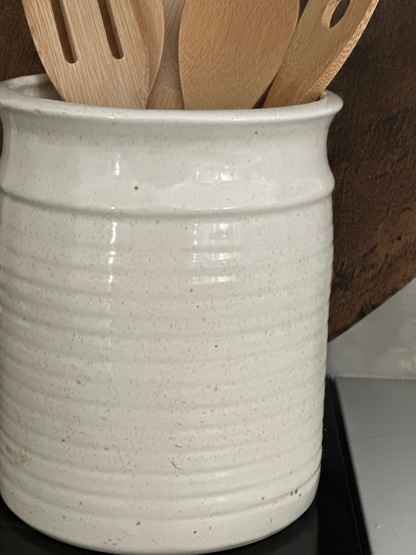 Cream clay ribbed speckled vase/ holder