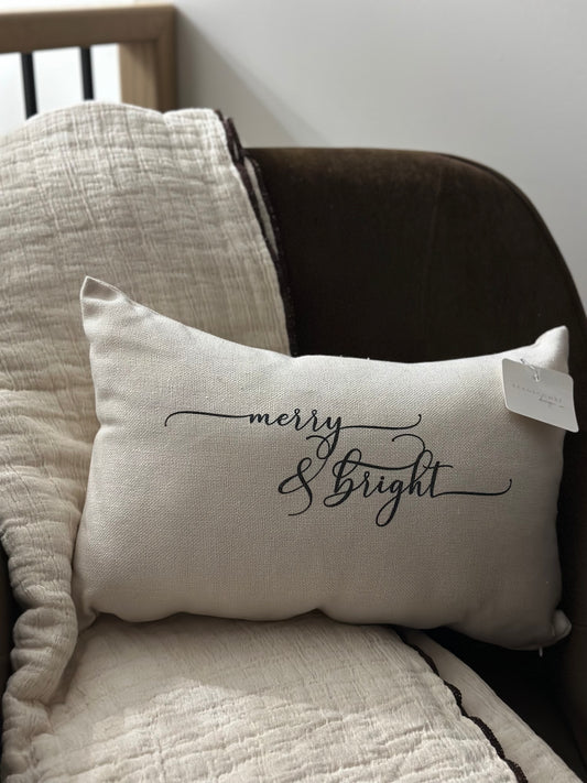 Merry & Bright 12”x18” Hand Printed Throw Pillow cover