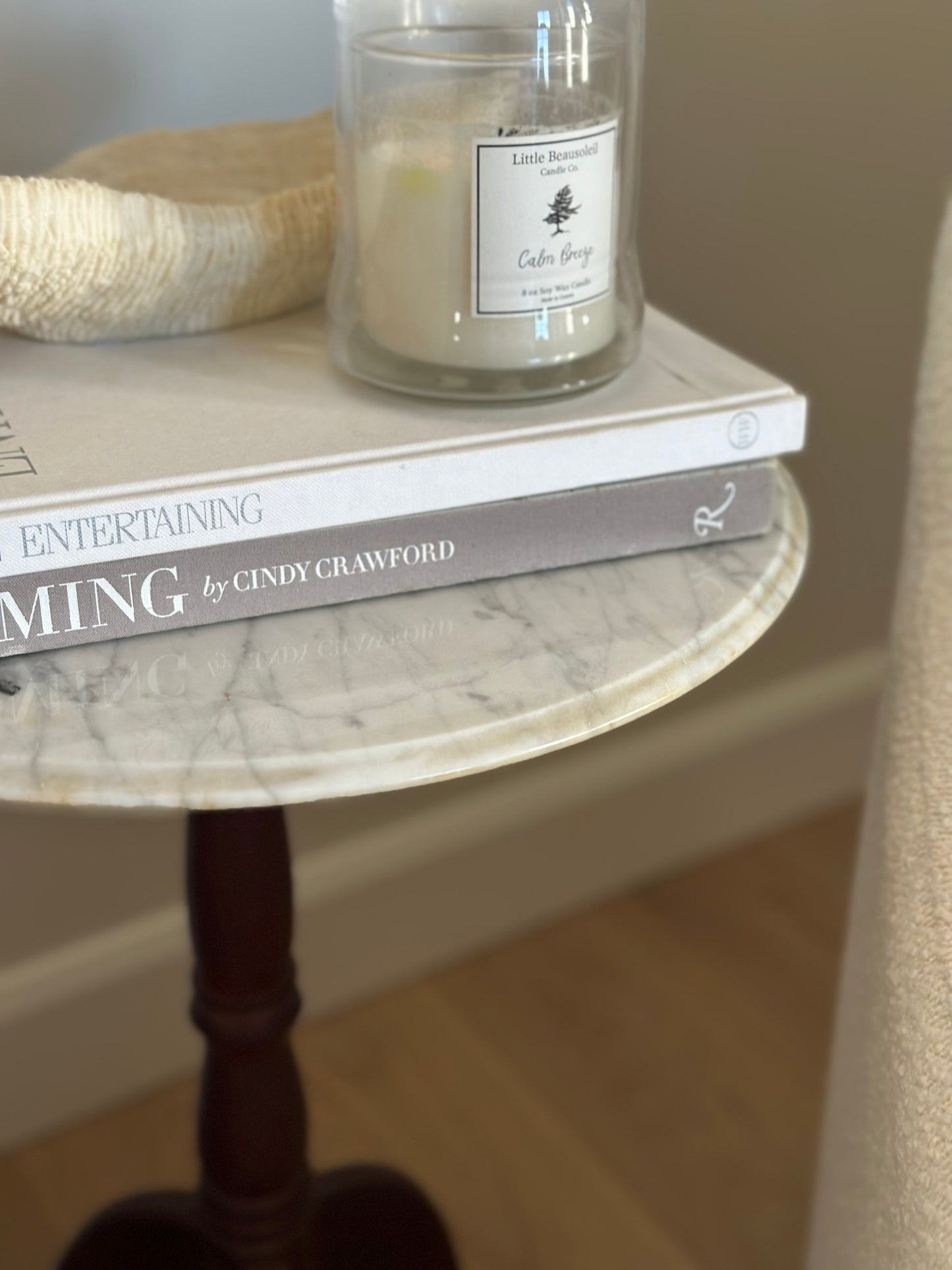 Antique marble & wood side table