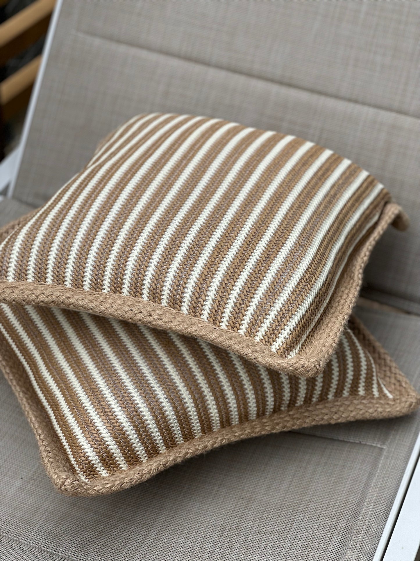 Striped jute mix indoor/ outdoor cushion