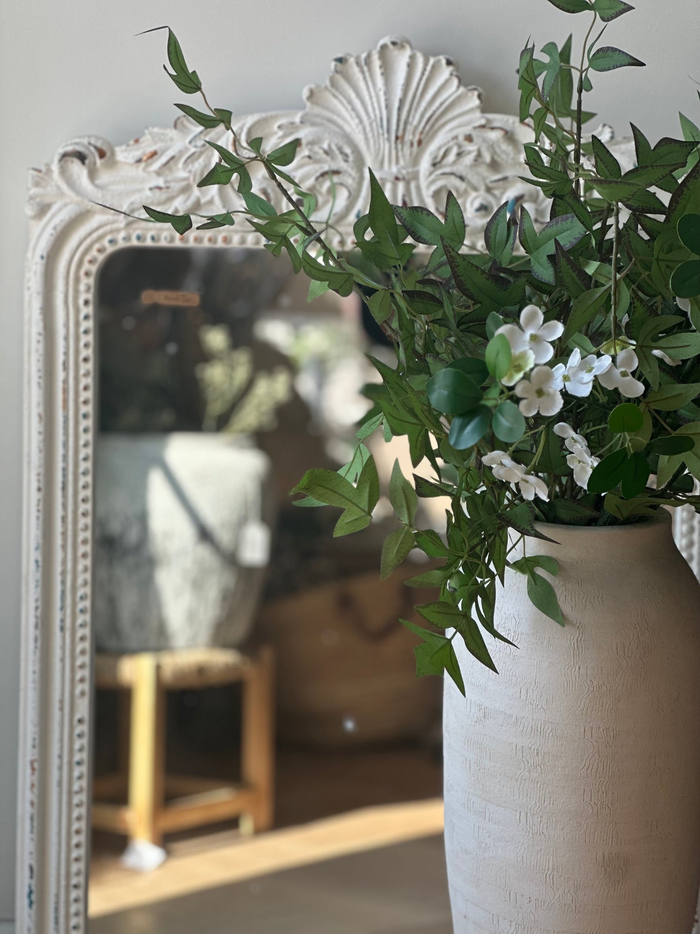Vintage Decorative Mirror 24x36” Distressed white