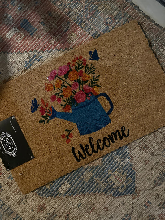 Welcome Floral Coir Doormat