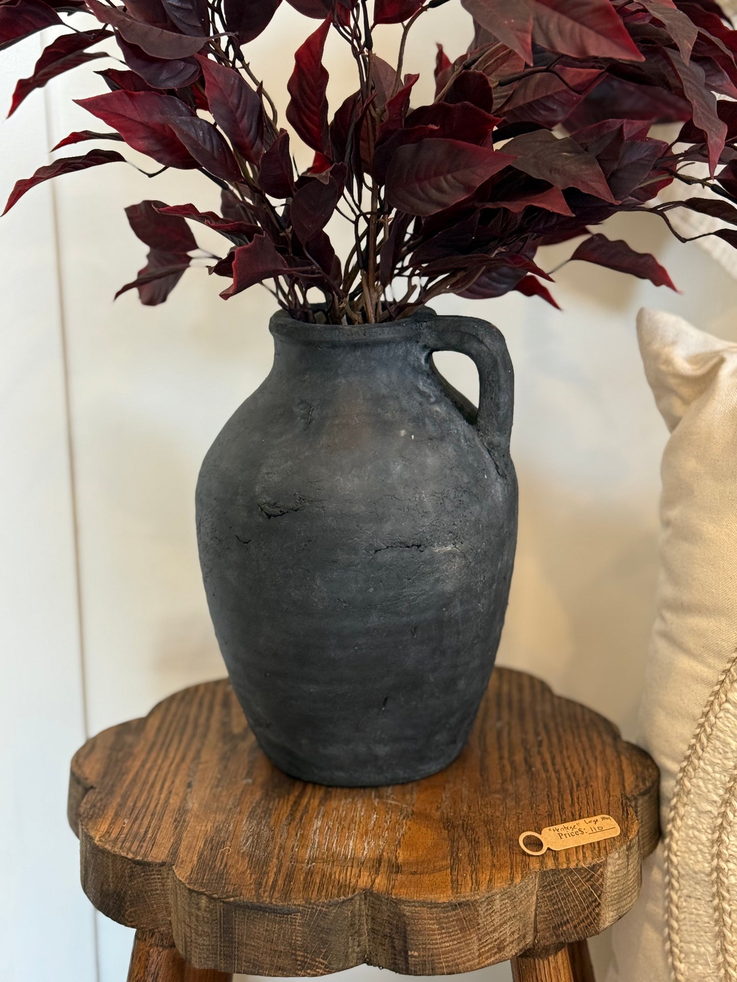 VASE TERRACOTTA TEXTURED WITH HANDLE BLACK WASH