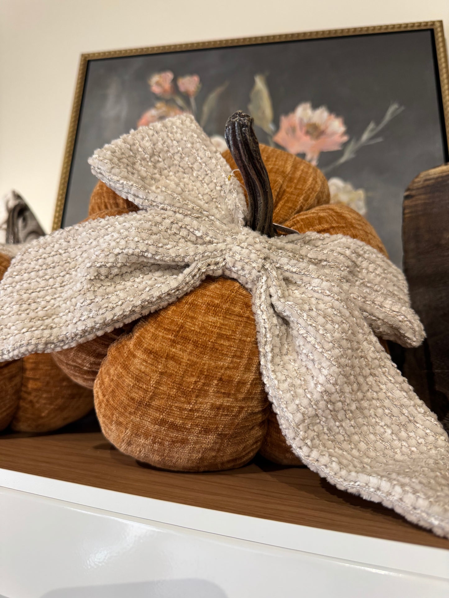 Rust Chenille Pumpkin with Bow-Medium