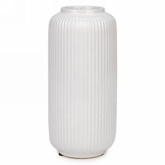 White ridged ceramic vase