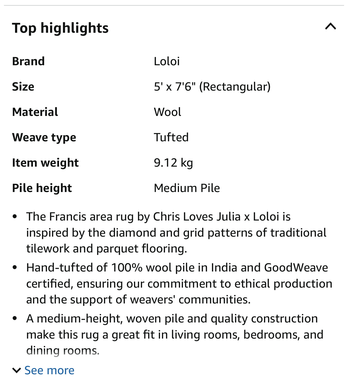 Wool Loloi 5’x7’6” rug
