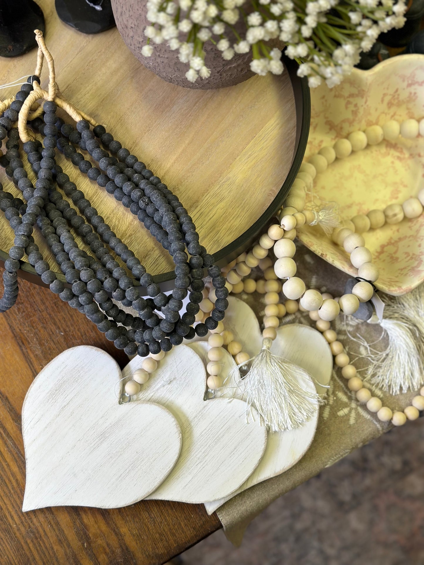 Wood Bead Garland w/Heart, 20"L