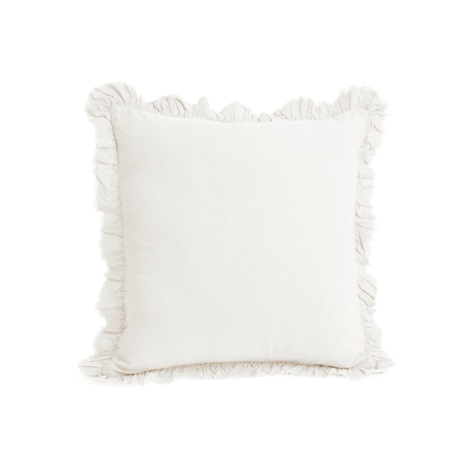 CUSHION COT WASHED W/ RUFFLE FLANGE 20X20 OFF WHIT