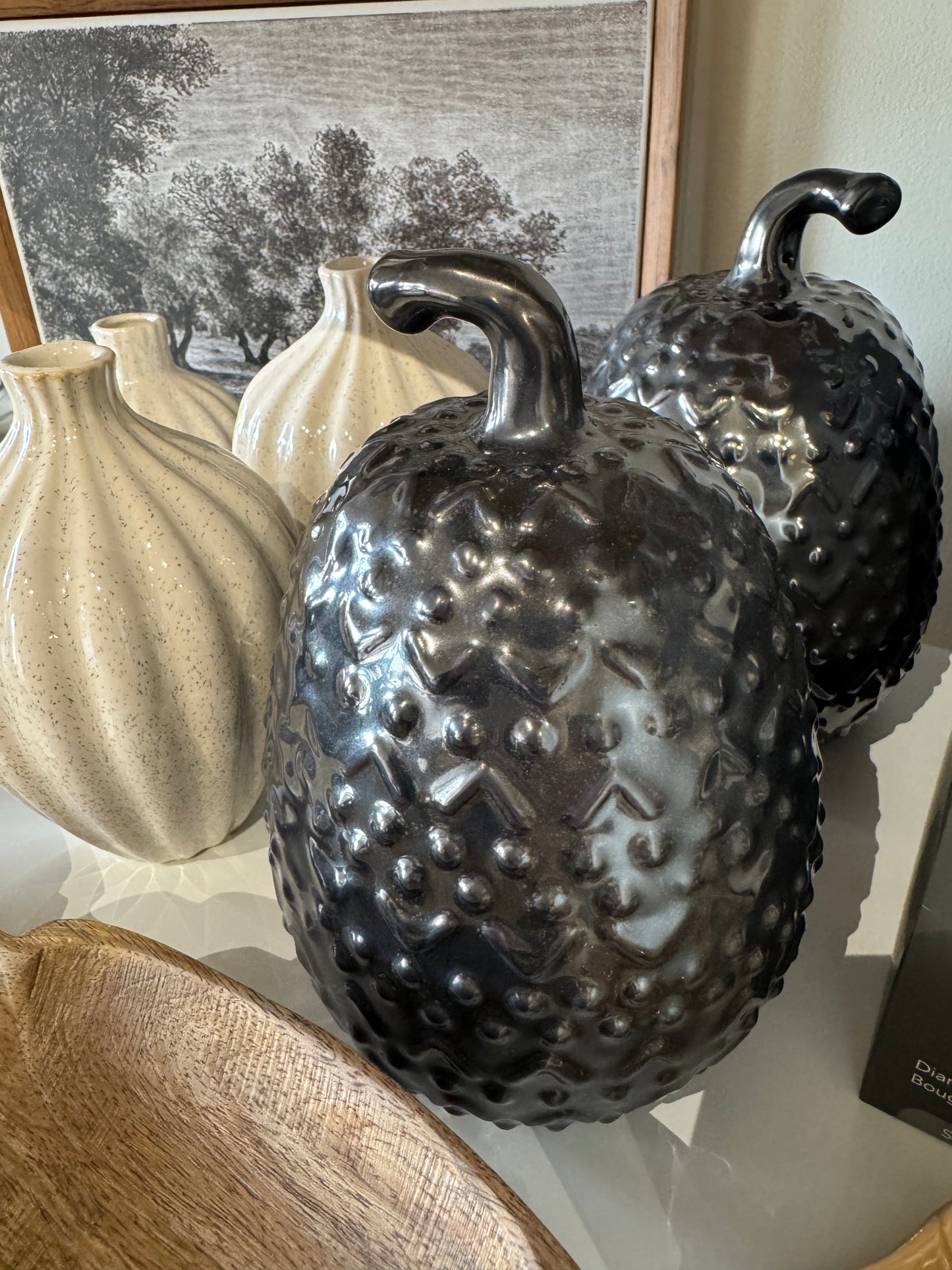 Tall Ceramic Pumpkin-Glossy Black