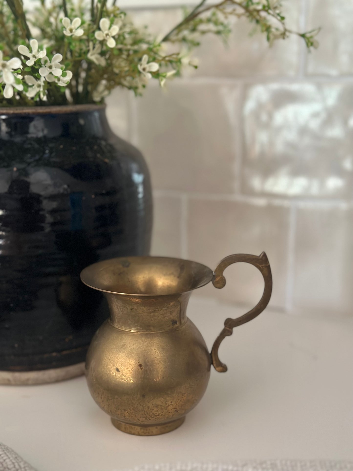 Brass pitcher with handle