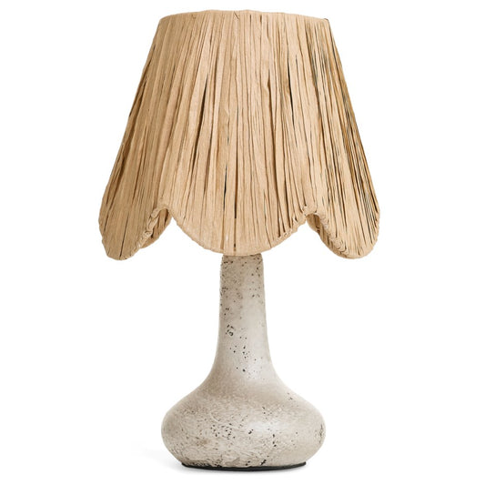 TABLE LAMP TXT CERA BASE W/SCALLOP RAF SHADE WH-NT