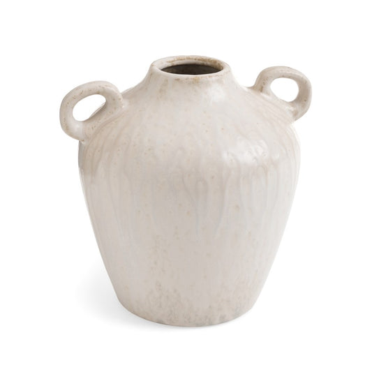 VASE CERAMIC W/ HANDLES ANTIQUE WHITE