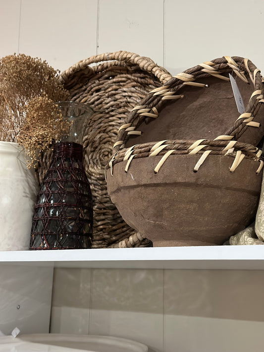 Brown bowl with woven edge