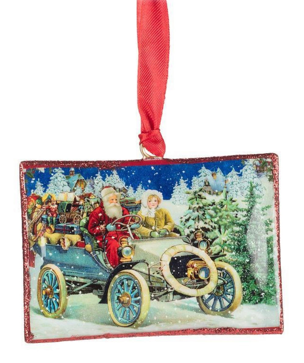 Santa In Car Ornament-Metal