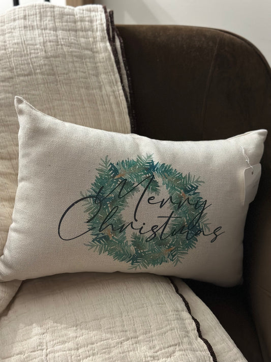 Merry Christmas 12”x18” Hand Printed Throw Pillow cover