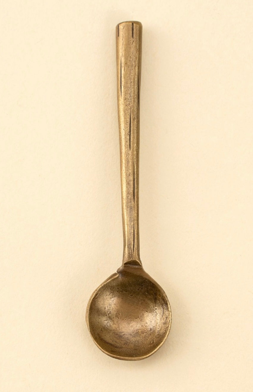 Small Aged Brass Salt Spoon