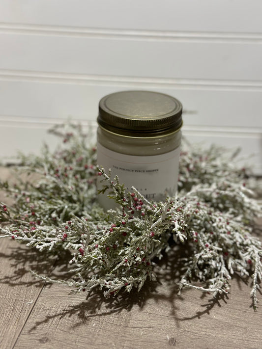 11" GLITTERED CEDAR AND RED BERRIES CANDLE RING