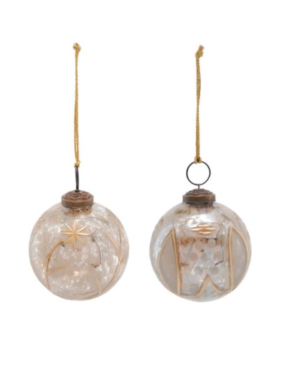 3” Round Etched Mercury Glass Ornament