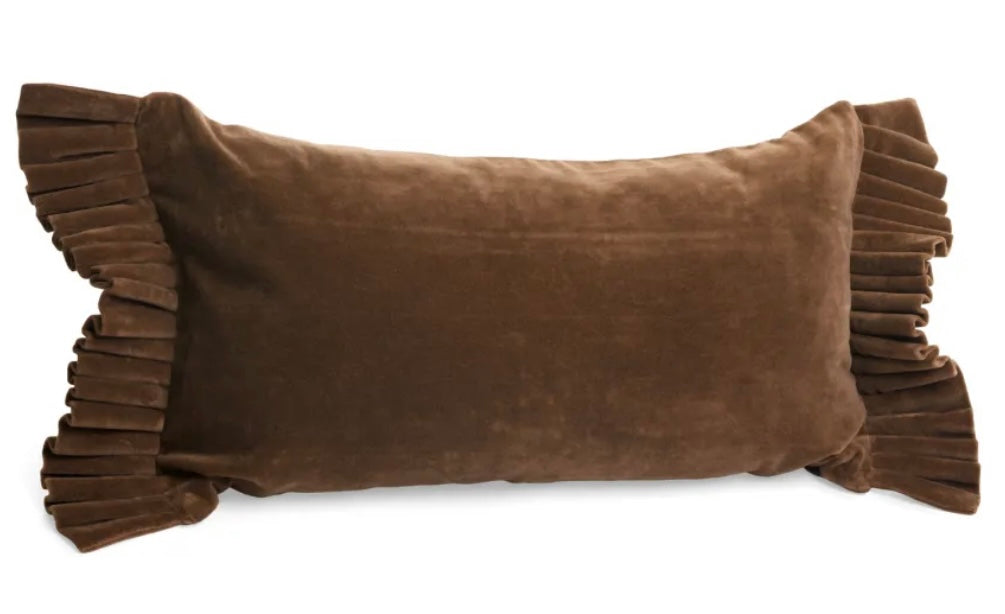 Dark Brown Velvet Cushion with Side Frills
