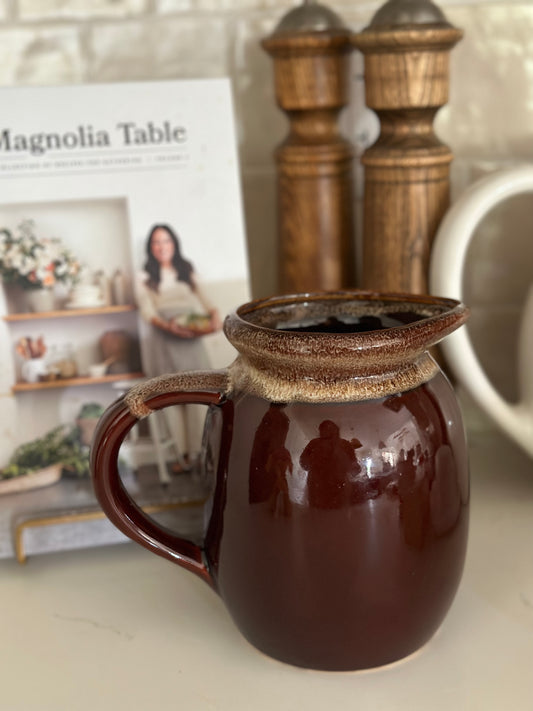 Vintage Brown Pitcher with handle 7”