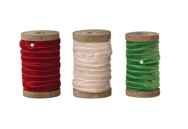 Velvet Ribbon on Wood Spool-3 Colors