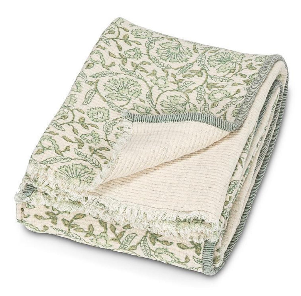 Overstitched Throw-Green Floral