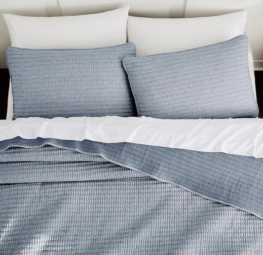 Muslin Cotton Quilt w/2 Shams-Denim Blue