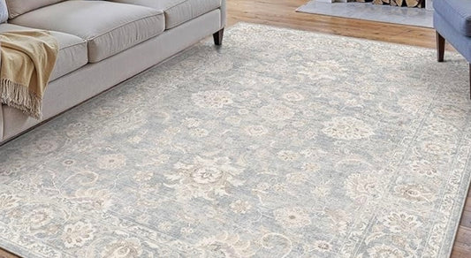 9x12 Washable Area Rug-Blue/Neutral
