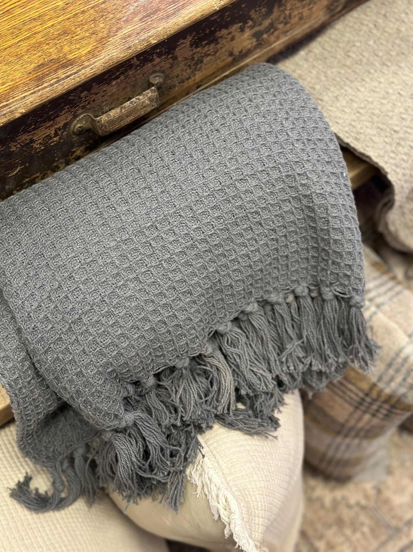 Grey woven knit blanket