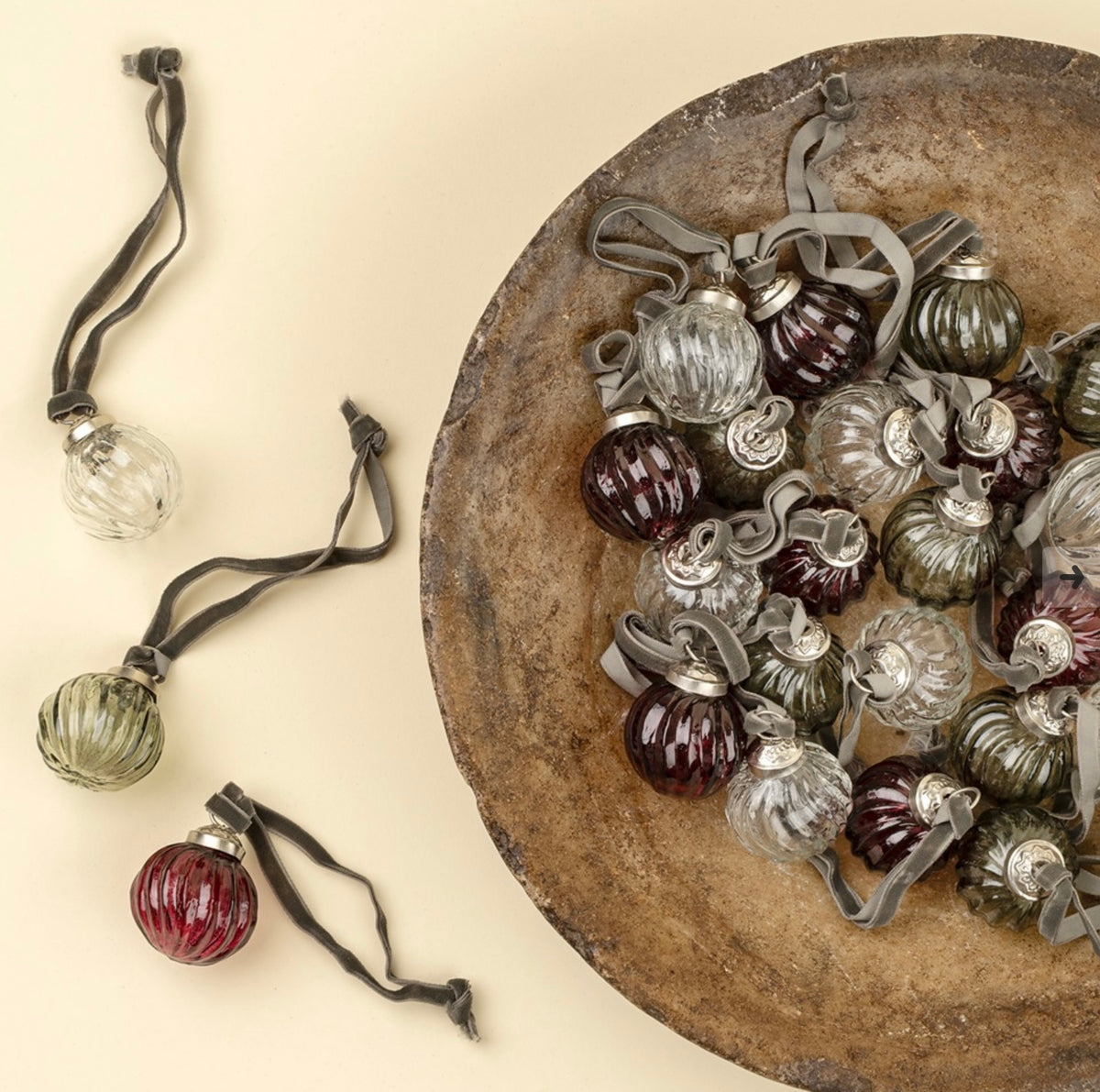 Mini Ribbed Glass Ornaments-Asst Colors