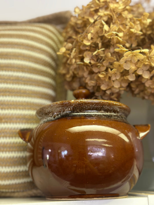 Brown vintage pot with lid