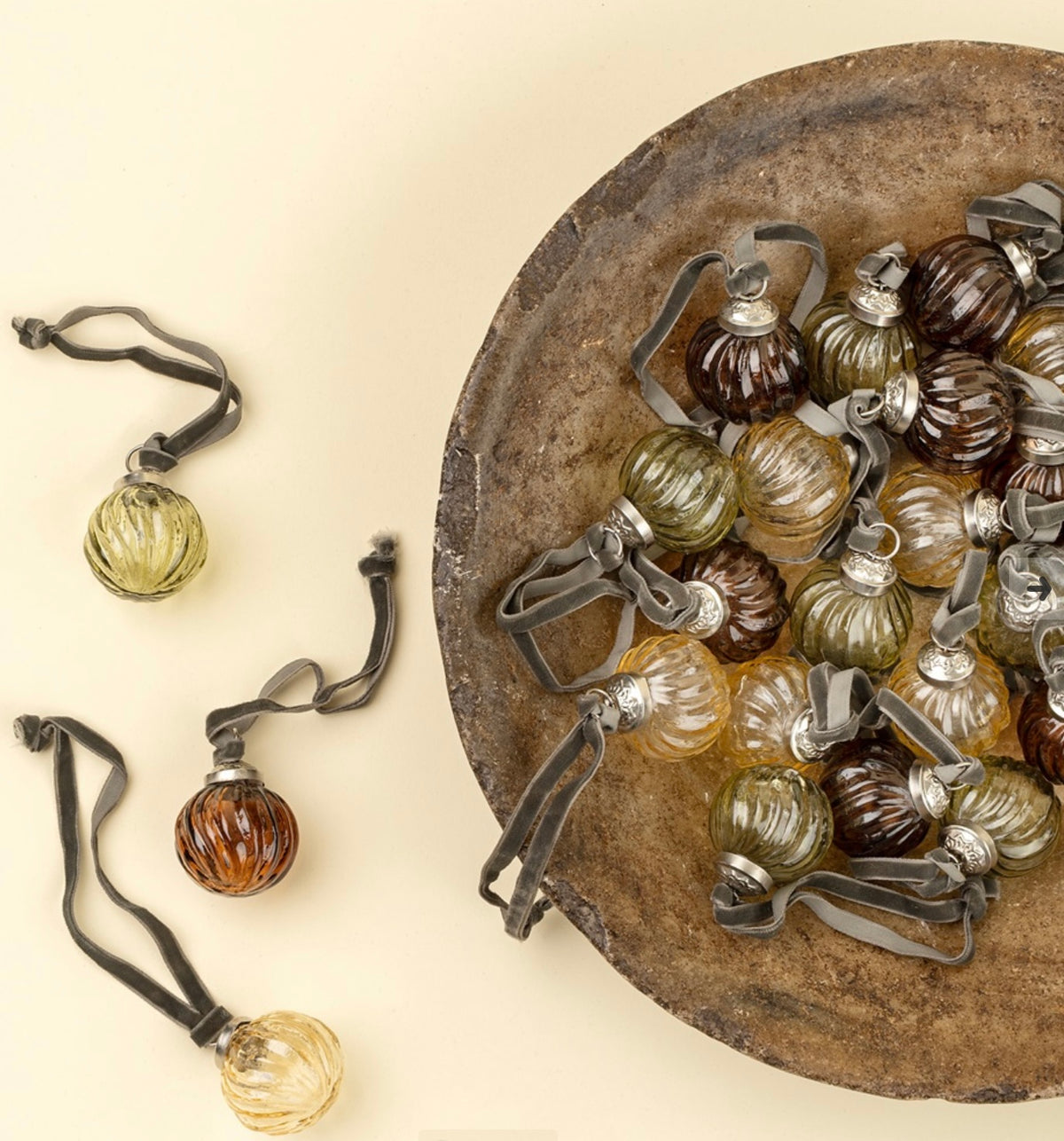 Mini Ribbed Glass Ornaments-Asst Colors
