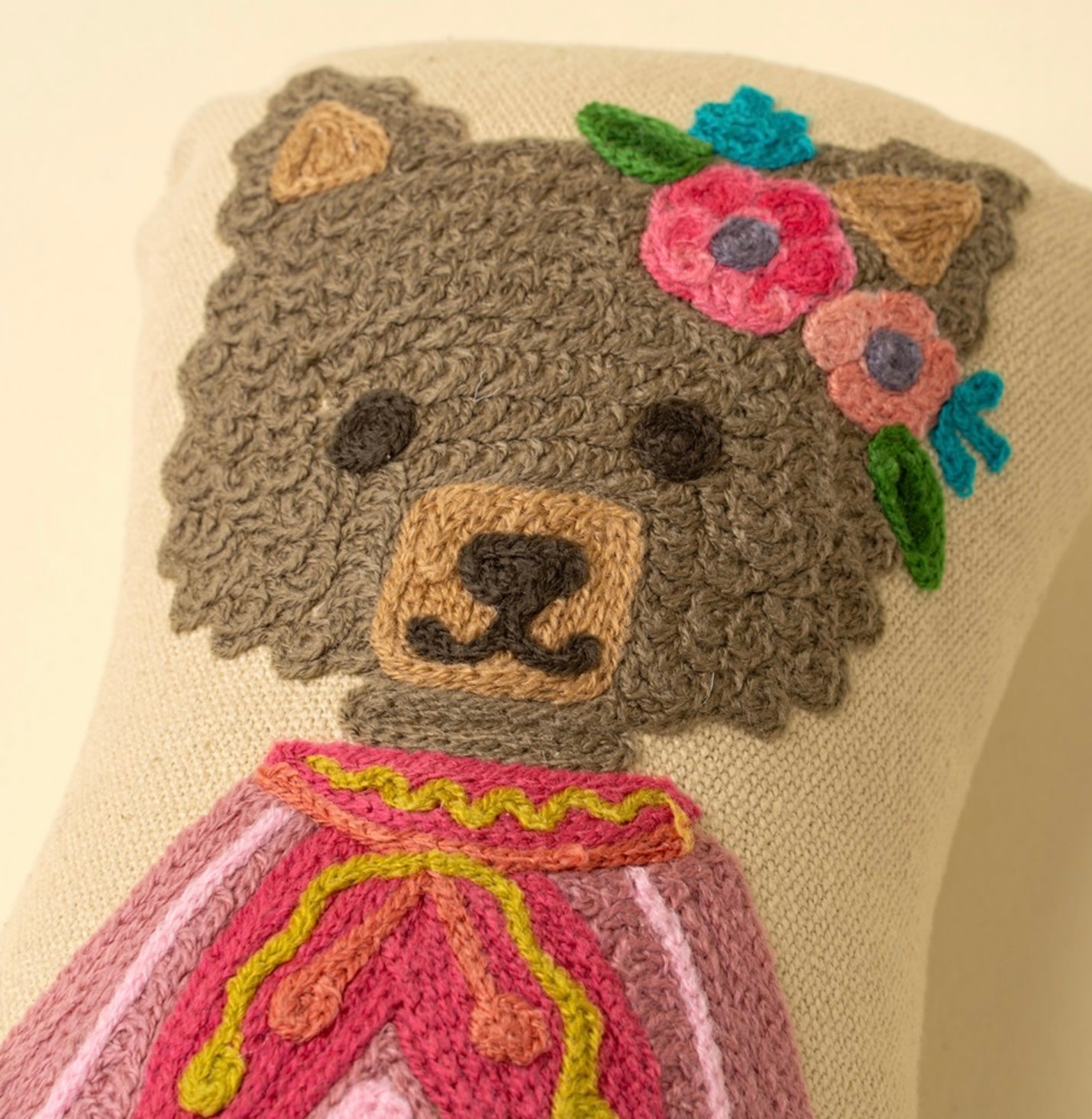 Indaba Embroidered Bear Cushion