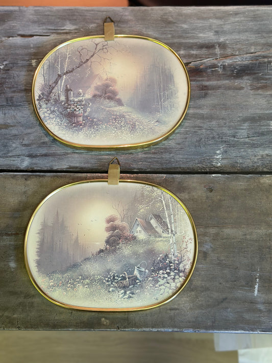 Pair of vintage landscape gold rimmed prints