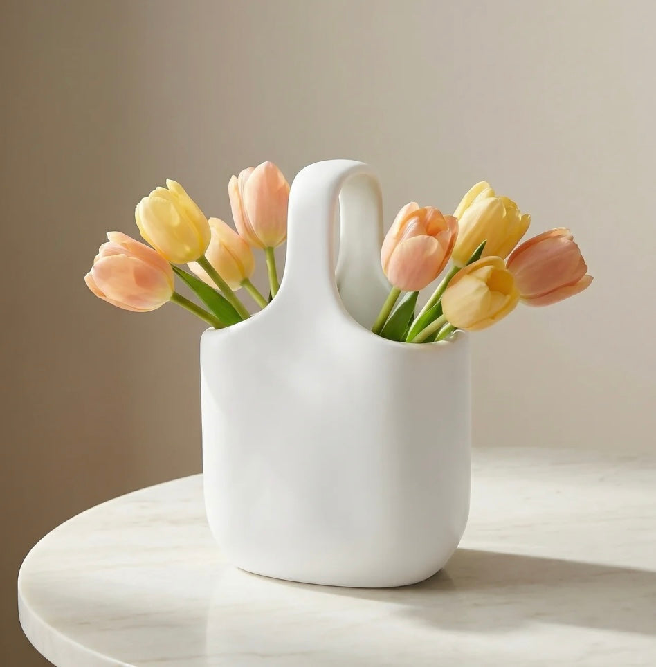 Loop Handle Ceramic Vase-Matte White