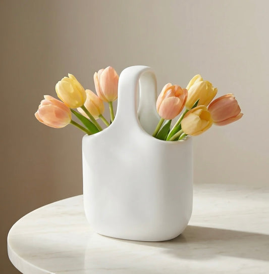 Loop Handle Ceramic Vase-Matte White