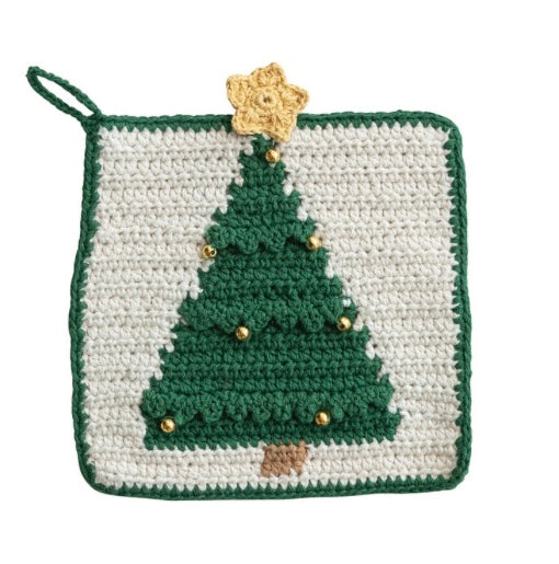 Square Crocheted Cotton Potholder-Tree