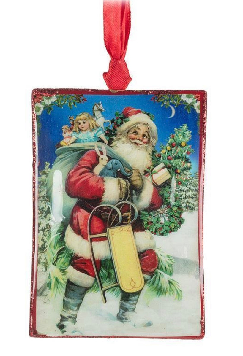 Santa Sled Ornament-Metal