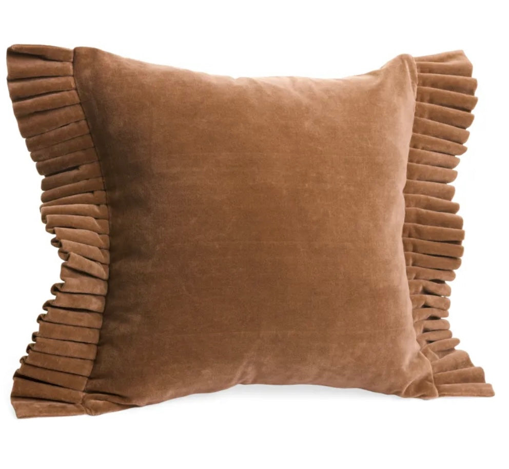 Dark Brown Velvet Cushion with Side Frills