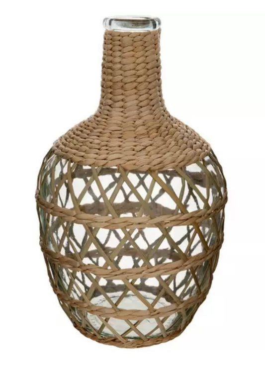 Glass Vase with Wicker